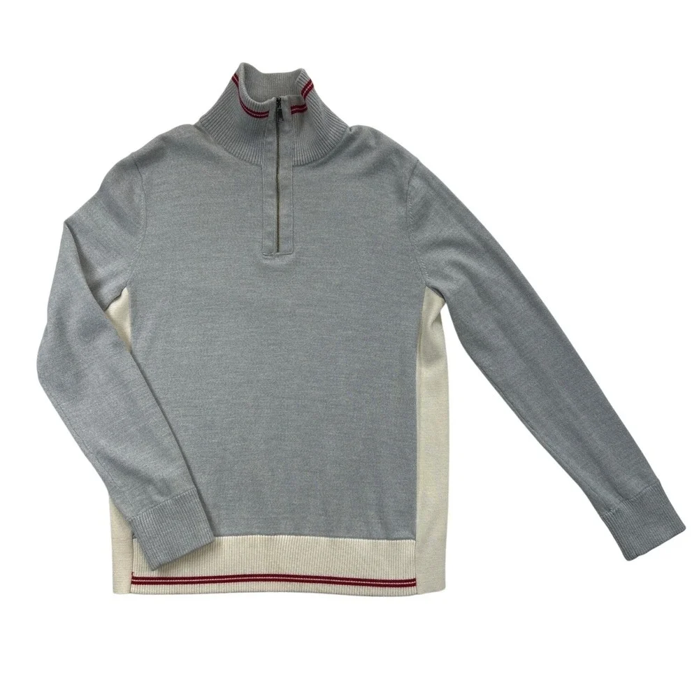 Banana Republic Sweater Mens L Gray Merino Wool Blend Quarter‎ Zip